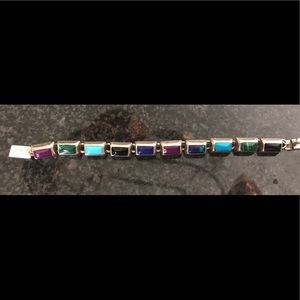 Multi-stone Sterling Bracelet Vintage Made Mexico